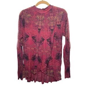 Free People Lace Long Sleeve Mock Neck Top Fairygrunge Dark Romantic Whimsygoth